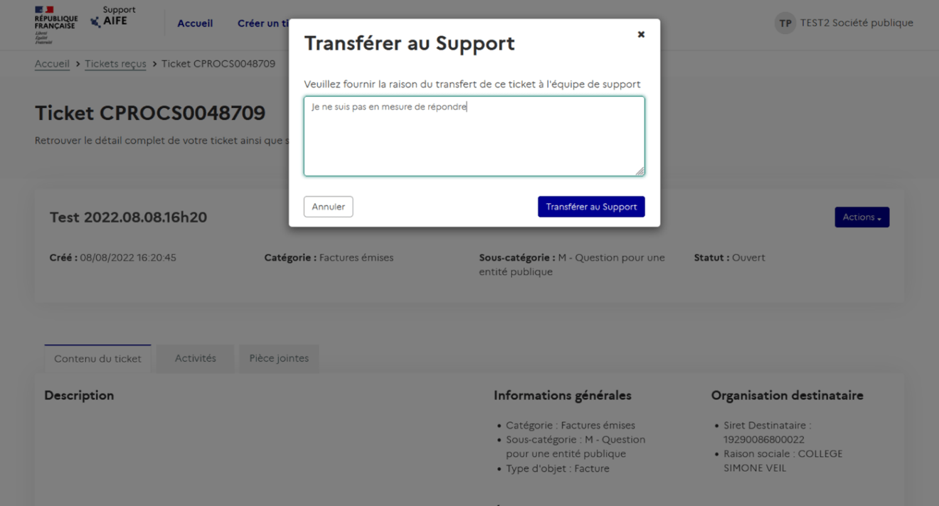 Traiter un ticket – Communauté Chorus Pro